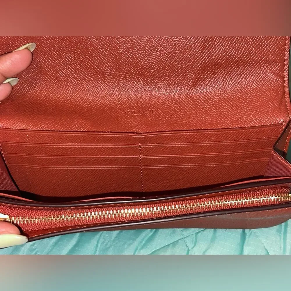 Coach Slim Envelope Wallet F26457 Terracotta Blush Colorblock Crossgrain EUC
